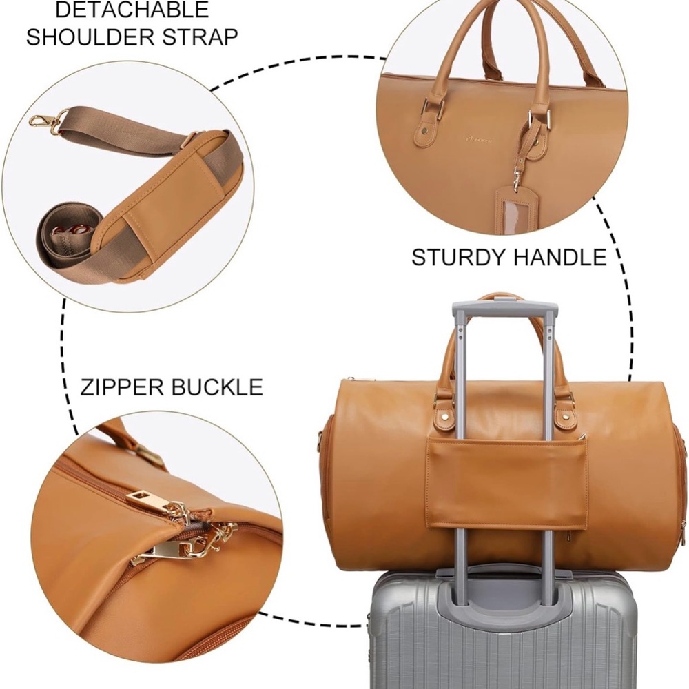Modoker Convertible Leather Garment Bag Duffle with Shoulder Strap 2 in 1 Coffee